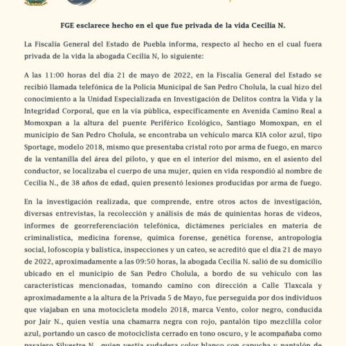 ASÍ OCURRIÓ EL ASESINATO DE LA ACTIVISTA CECILIA MONZON EN CHOLULA